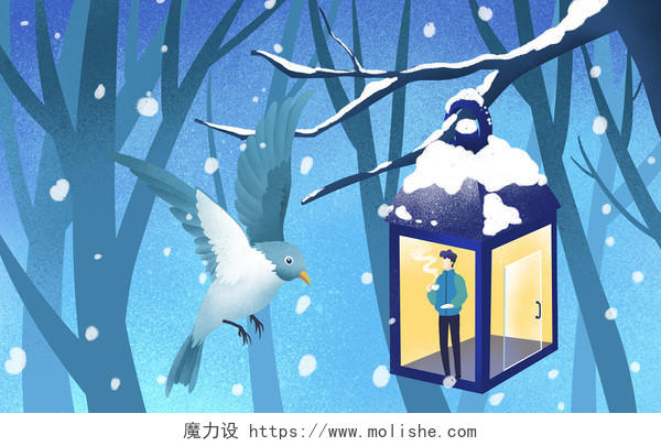 冬天手绘卡通立冬二十四节气小雪创意人物原创插画海报